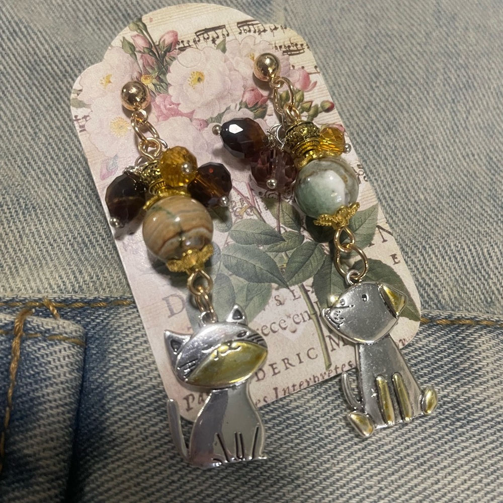 Silver and Gold Cat & Dog Earrings